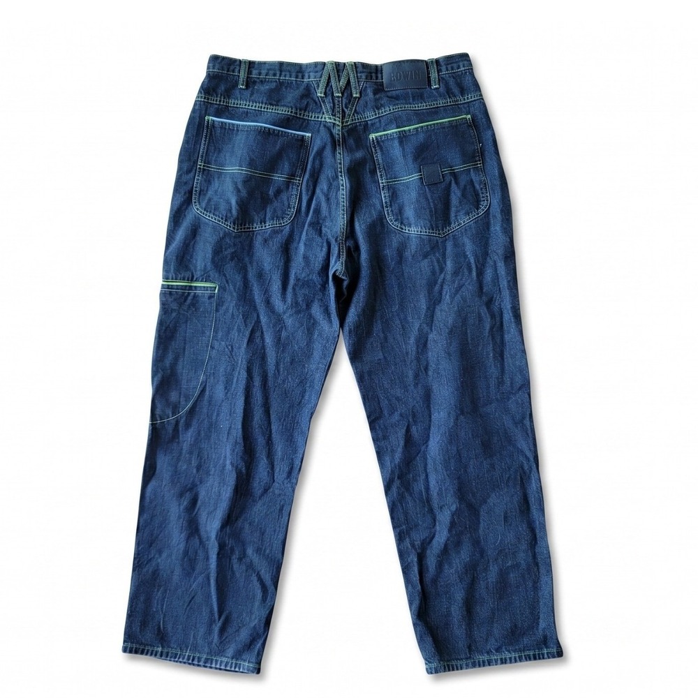 Marithe Francois Girbaud Blue Brand Baggy Carpenter Jeans Indigo Lime Stitch 42M